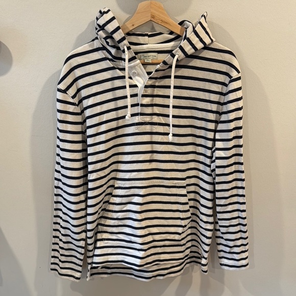 J. Crew Men’s Long Sleeve Henley Hoodie Black White Striped Pullover Size S - Picture 1 of 6